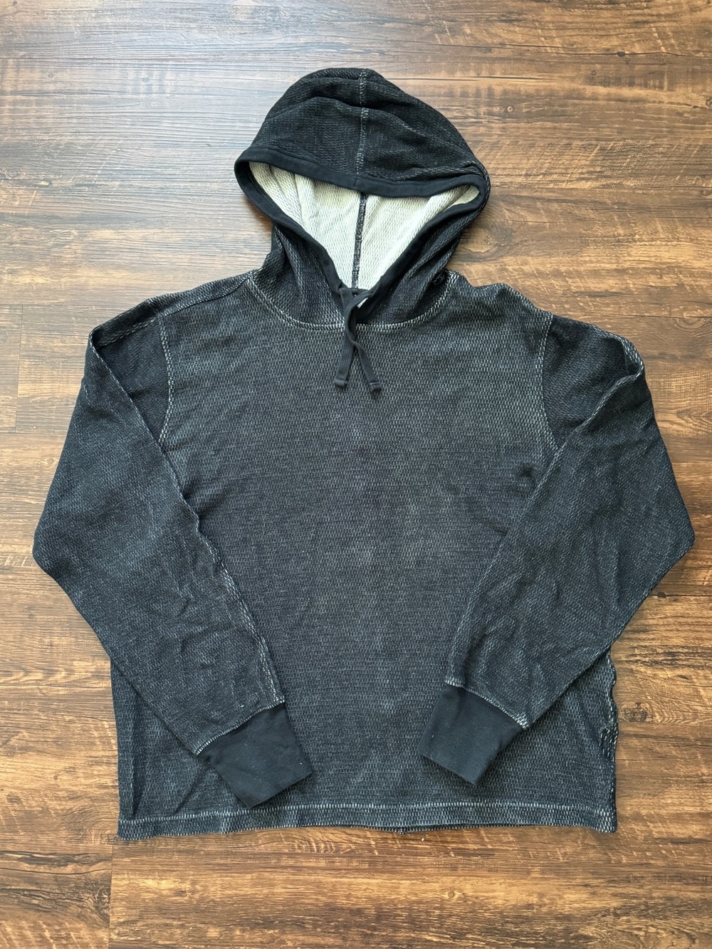 rag & bone Cotton Waffle Knit Washed Black Hoodie | 100% Cotton